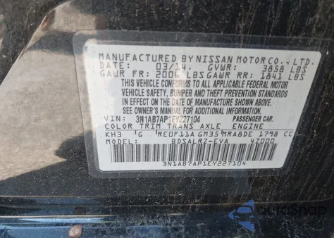 2014 Nissan Sentra Sr from USA, damaged, VIN 3N1AB7AP1EY227104